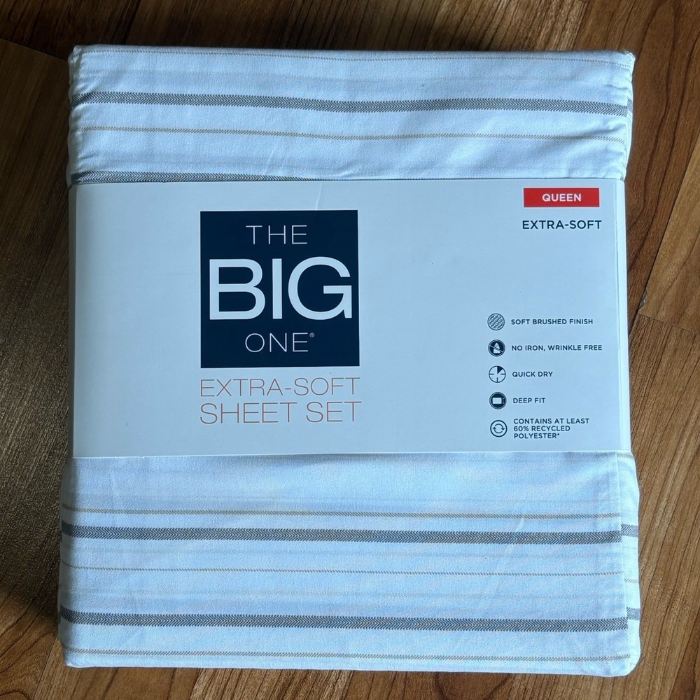 The Big One Extra Soft Sheet Set Queen Sz 4 Piece Herringbone Stripe Polyester